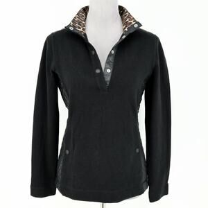 Tommy Bahama Sweater Womens XS Black Henley Quilted Yoke Stretch Knit Snaps